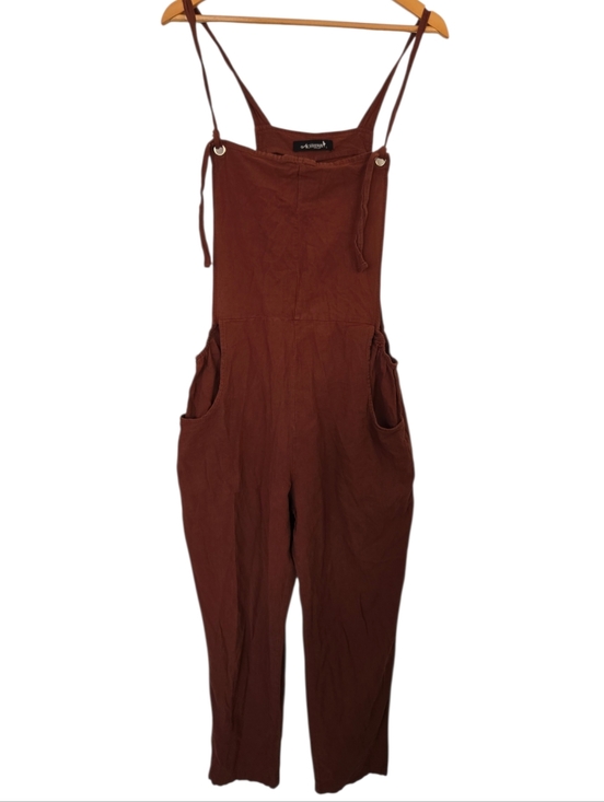 achioowa Pants - Rust Cotton Wide Leg Jumpsuit Overalls Adjustable Straps Boho Utility Pockets L
